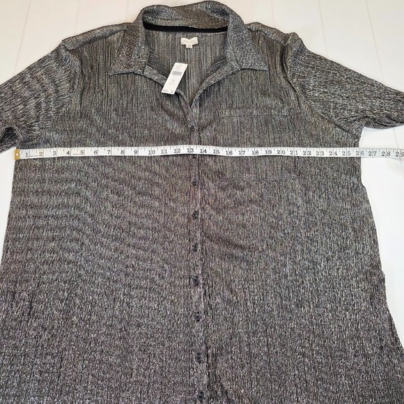 Anthropologie Pilcro Size 2X Metallic Buttondown Tunic Blouse Black Silver NWT - Picture 10 of 12